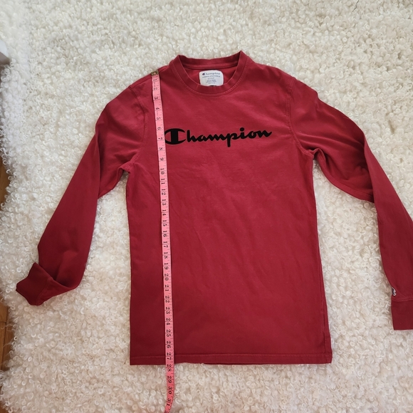 Champion Size Small Men's Red Long Sleeve Shirt Cotton Athletic Casual - Picture 4 of 8